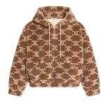 CELINE HOODED JACKET IN TRIOMPHE WOOL AND FUR NOISETTE