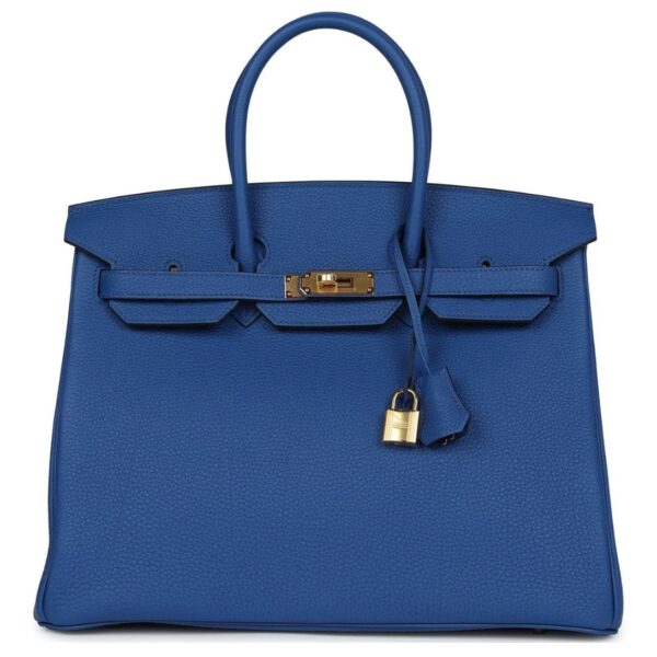 PRE-OWNED HERMÈS BIRKIN 35 BLEU ROYAL TOGO GOLD HARDWARE