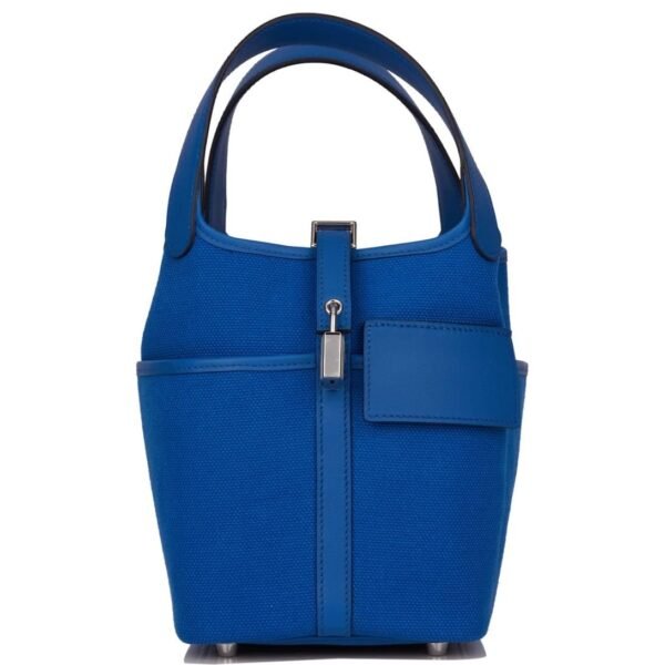 HERMÈS PICOTIN CARGO 18 BLEU FRANCE SWIFT AND TOILE CANVAS PALLADIUM HARDWARE
