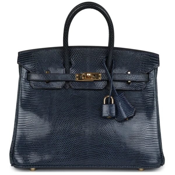 PRE-OWNED HERMÈS BIRKIN 25 BLEU DE MALTE VARANUS NILOTICUS LIZARD GOLD HARDWARE