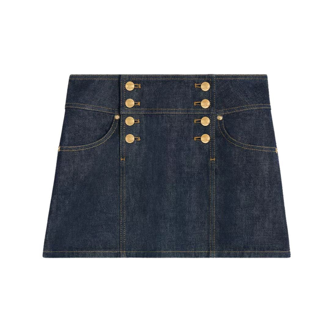 CELINE TRAPEZE MINI SKIRT IN RINSED WASH DENIM