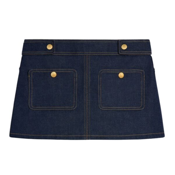 CELINE TRAPEZE MINI SKIRT IN RAW WASH DENIM