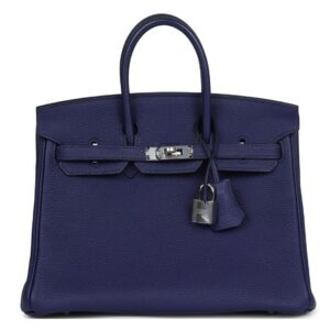 PRE-OWNED HERMÈS BIRKIN 25 BLEU ENCRE TOGO PALLADIUM HARDWARE