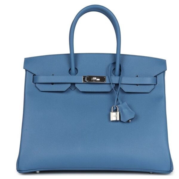 PRE-OWNED HERMÈS BIRKIN 35 BLEU AZUR EPSOM PALLADIUM HARDWARE