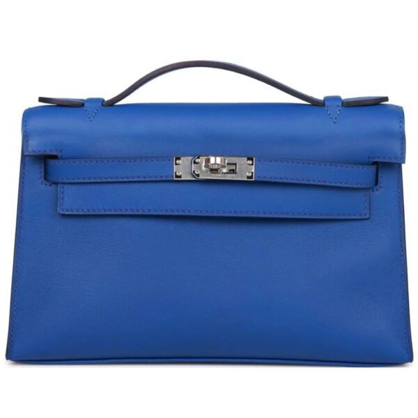 HERMÈS KELLY POCHETTE BLEU ROYAL SWIFT PALLADIUM HARDWARE