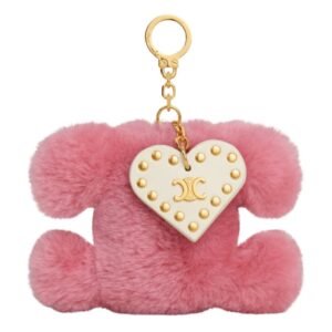 CELINE TRIOMPHE POM POM KEYRING WITH HEART IN SHEARLING AND CALFSKIN WITH GOLD FINISHING