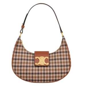 CELINE MEDIUM AVA TRIOMPHE BAG IN TARTAN TEXTILE AND CALFSKIN