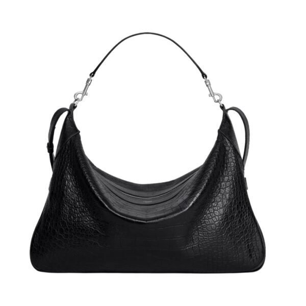 CELINE LARGE STRAP ROMY IN CROCODILE EMBOSSED DEERSKIN BLACK