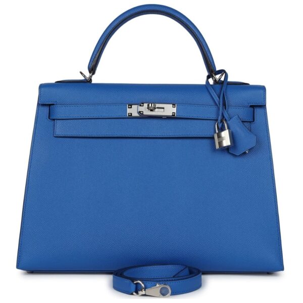 HERMÈS KELLY SELLIER 32 BLEU FRANCE EPSOM PALLADIUM HARDWARE