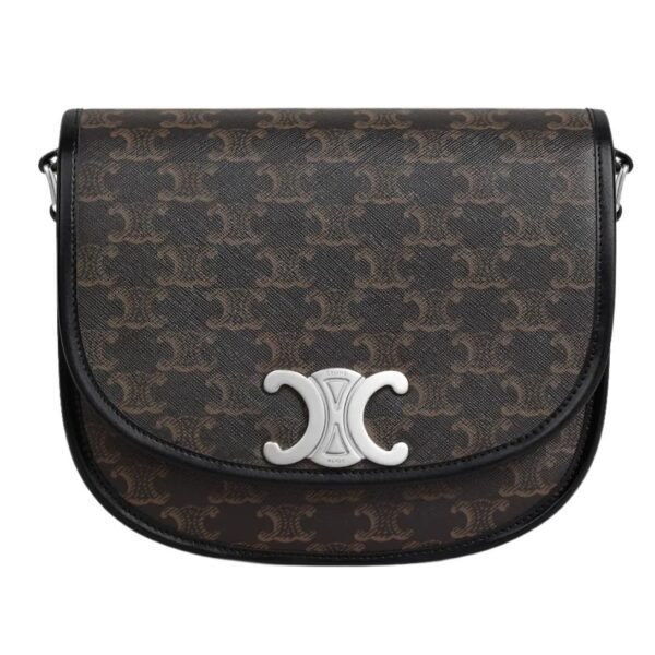 CELINE MEDIUM BESACE TRIOMPHE IN TRIOMPHE CANVAS AND CALFSKIN BLACK