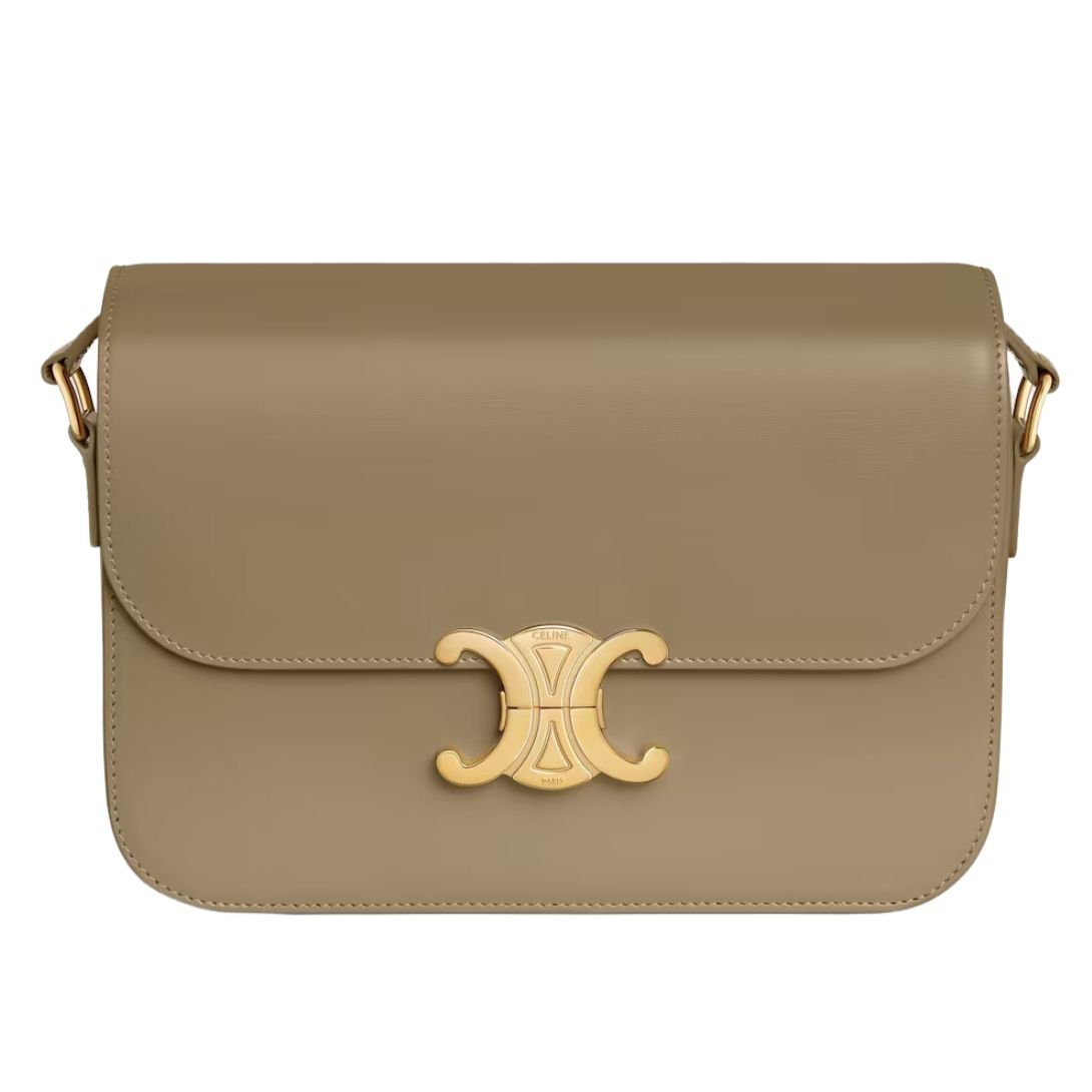 CELINE CLASSIQUE TRIOMPHE BAG IN SHINY CALFSKIN BROWN SEPIA