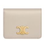 CELINE TRIOMPHE COMPACT WALLET IN SHINY CALFSKIN LIGHT STONE