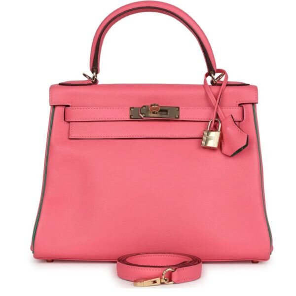 HERMÈS SPECIAL ORDER (HSS) KELLY RETOURNE 28 ROSE AZALEE AND VERT VERTIGO SWIFT GOLD HARDWARE
