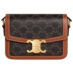 CELINE TEEN TRIOMPHE BAG IN TRIOMPHE CANVAS AND CALFSKIN TAN