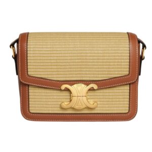 CELINE TEEN TRIOMPHE BAG IN RAFFIA EFFECT TEXTILE AND CALFSKIN