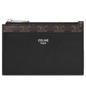 CELINE ZIPPED CARD HOLDER IN TRIOMPHE CANVAS AND LAMBSKIN BLACK