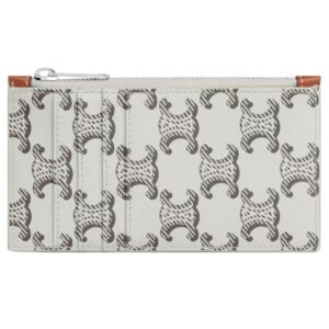 CELINE ZIPPED CARD HOLDER IN TRIOMPHE CANVAS AND CALFSKIN TAN