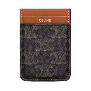 CELINE MAGNET CARD HOLDER IN TRIOMPHE CANVAS AND CALFSKIN TAN