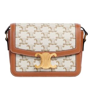 CELINE TEEN TRIOMPHE BAG IN CANVAS AND CALFSKIN WHITE