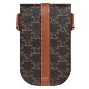 CELINE PHONE POUCH IN TRIOMPHE CANVAS AND CALFSKIN