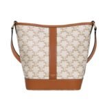 CELINE SMALL BUCKET IN TRIOMPHE CANVAS AND CALFSKIN WHITE