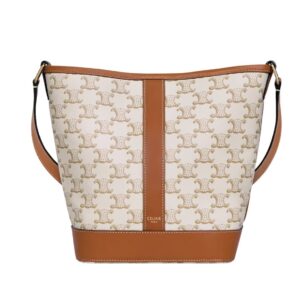 CELINE SMALL BUCKET IN TRIOMPHE CANVAS AND CALFSKIN WHITE