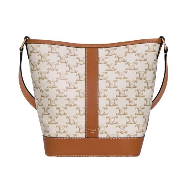 CELINE SMALL BUCKET IN TRIOMPHE CANVAS AND CALFSKIN WHITE