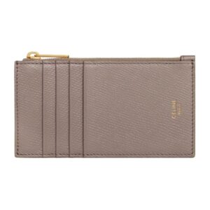 CELINE ZIPPED COMPACT CARD HOLDER ESSENTIALS IN GRAINED CALFSKIN PEBBLE