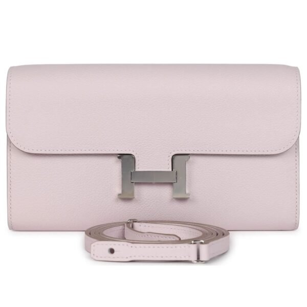 HERMÈS CONSTANCE WALLET TO GO MAUVE PALE EVERCOLOR PALLADIUM HARDWARE