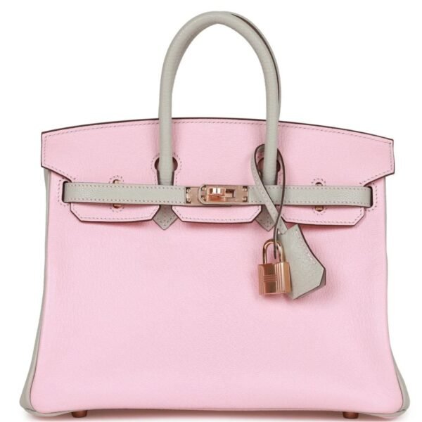 HERMÈS SPECIAL ORDER (HSS) BIRKIN 25 ROSE SAKURA AND GRIS PERLE CHEVRE MYSORE ROSE GOLD HARDWARE