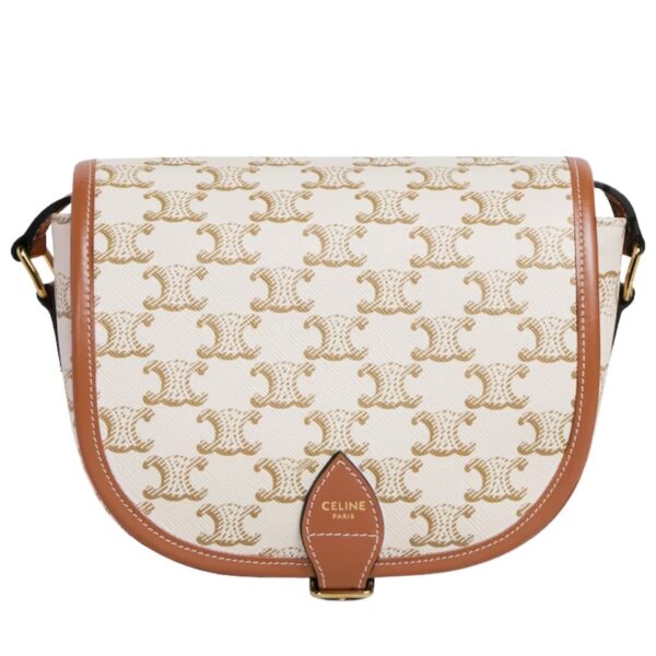 CELINE MEDIUM FOLCO BAG IN TRIOMPHE CANVAS AND CALFSKIN TAN - Image 2