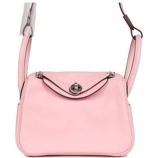 HERMÈS MINI LINDY ROSE SAKURA SWIFT PALLADIUM HARDWARE