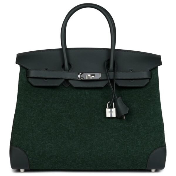 HERMÈS BIRKIN 35 VERT ANGLAIS FEUTRE WOOL AND VERT FONCE FEUTRE SWIFT PALLADIUM HARDWARE