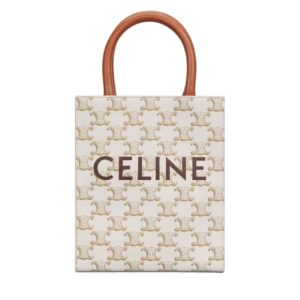 CELINE MINI VERTICAL CABAS IN TRIOMPHE CANVAS WITH CELINE PRINT WHITE
