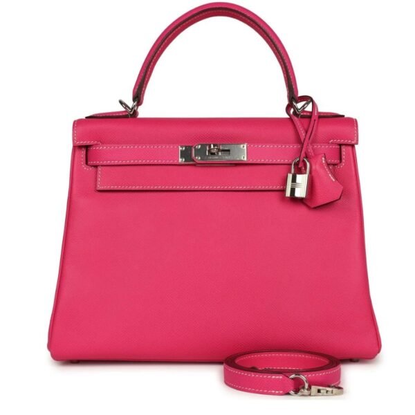 PRE-OWNED HERMÈS KELLY RETOURNE 28 ROSE TYRIEN CANDY EPSOM PALLADIUM HARDWARE