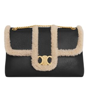 CELINE LARGE VICTOIRE BAG IN CREASED LAMBSKIN AND SHEARLING