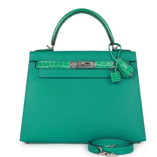 HERMÈS KELLY SELLIER 28 VERT VERONE MADAME AND SHINY NILOTICUS CROCODILE TOUCH PALLADIUM HARDWARE