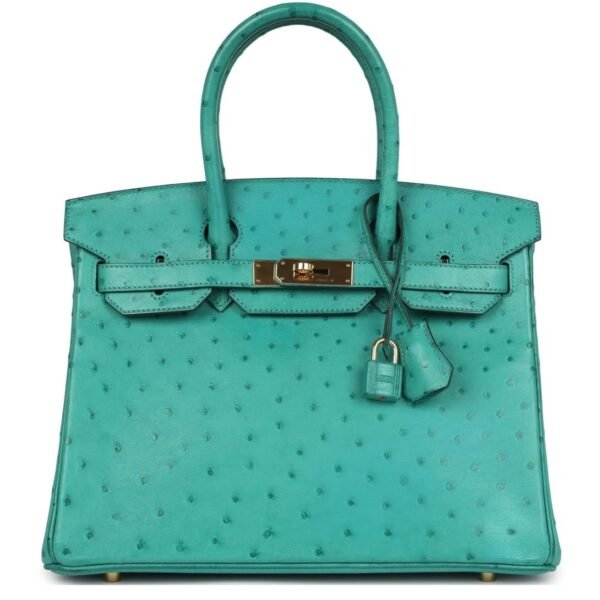 PRE-OWNED HERMÈS BIRKIN 30 VERT VERONE OSTRICH GOLD HARDWARE