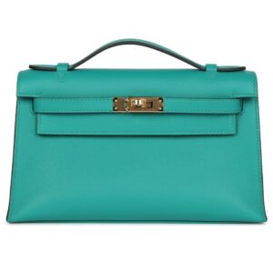 HERMÈS KELLY POCHETTE VERT VERONE SWIFT GOLD HARDWARE