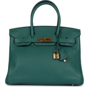 PRE-OWNED HERMÈS BIRKIN 30 MALACHITE CLEMENCE GOLD HARDWARE