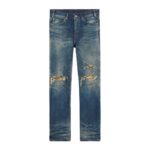 CELINE KURT JEANS IN DESTROYED BLUE MARBLE DENIM