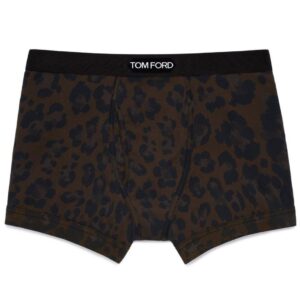 TOM FORD LEOPARD COTTON BOXER BRIEFS DARK BROWN