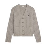 CELINE TRIOMPHE CARDIGAN IN CABLE KNIT CASHMERE LIGHT GREY