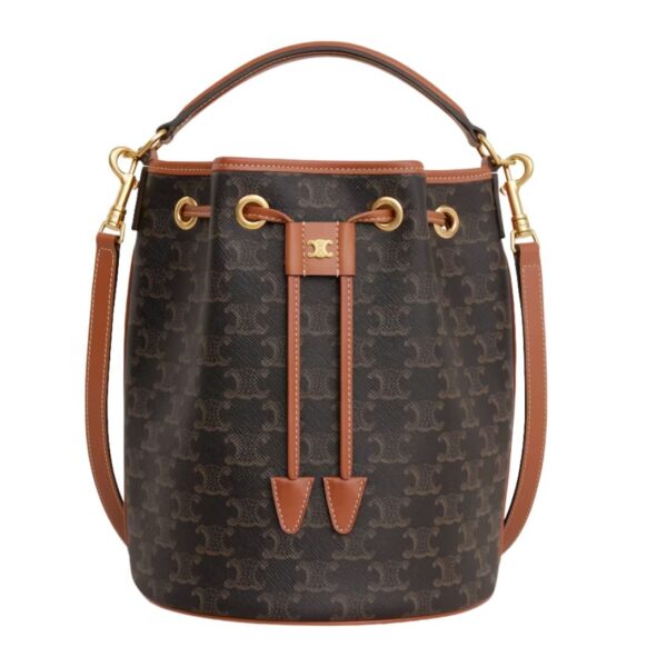 CELINE CLARA BAG IN TRIOMPHE CANVAS AND CALFSKIN TAN