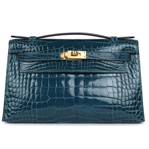HERMÈS KELLY POCHETTE VERT BOSPHORE SHINY ALLIGATOR GOLD HARDWARE