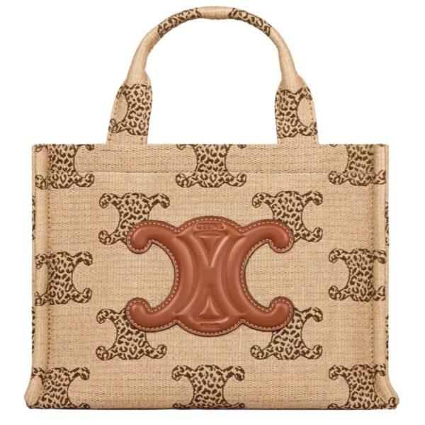 CELINE SMALL CABAS THAIS IN RAFFIA EFFECT TEXTILE WITH LEOPARD TRIOMPHE