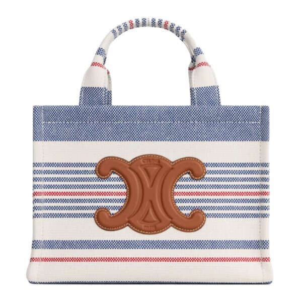 CELINE SMALL CABAS THAIS IN STRIPED TEXTILE AND CALFSKIN