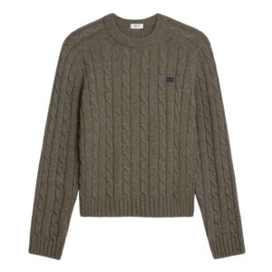 CELINE CABLE KNIT TRIOMPHE SWEATER IN CASHMERE BLACK