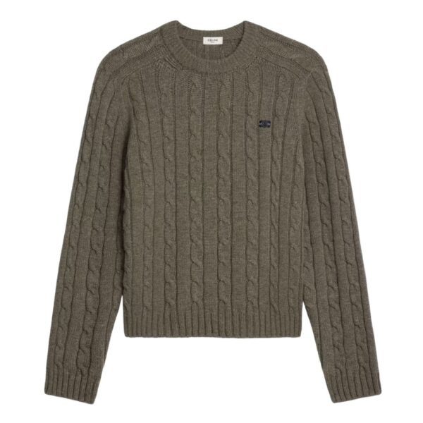 CELINE CABLE KNIT TRIOMPHE SWEATER IN CASHMERE TAUPE