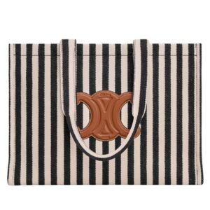 CELINE LARGE CABAS THAIS IN STRIPED TEXTILE AND CALFSKIN